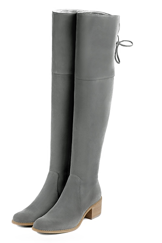 Grey leather outlet thigh high boots